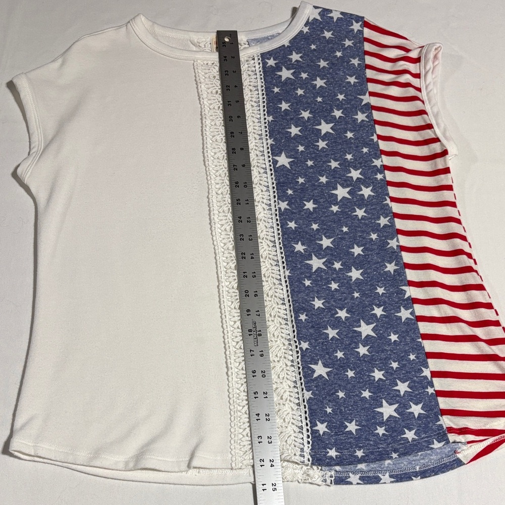 Patriotic Stars and Stripes Women's sleeveless lace Top Large - Picture 9 of 14
